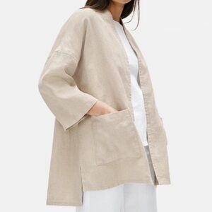Eileen Fisher Beige Open-Front Linen Kimono Jacket